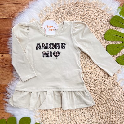 Conj. Blusa Manga Longa Amore Mio e Calça Legging em Plush - Areia